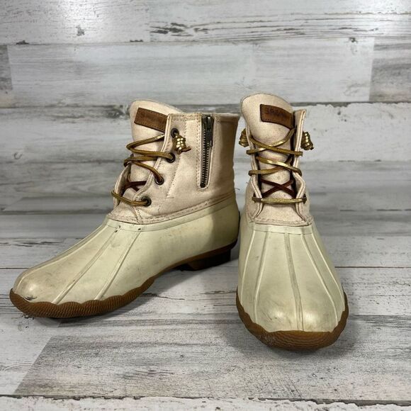 Sperry Saltwater Womens Sparkle Waterproof Snow Duck Boot Cream Size 7.5M - Picture 5 of 8